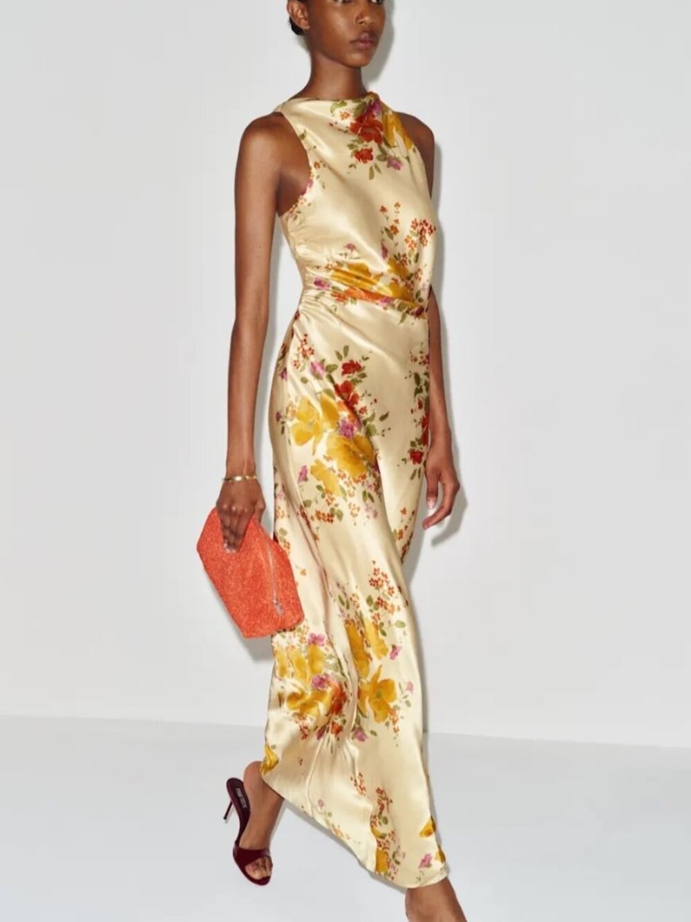 NEW Reformation Anaiis Silk Long Yellow Floral Backless Dress Crescendo US 0 UK4